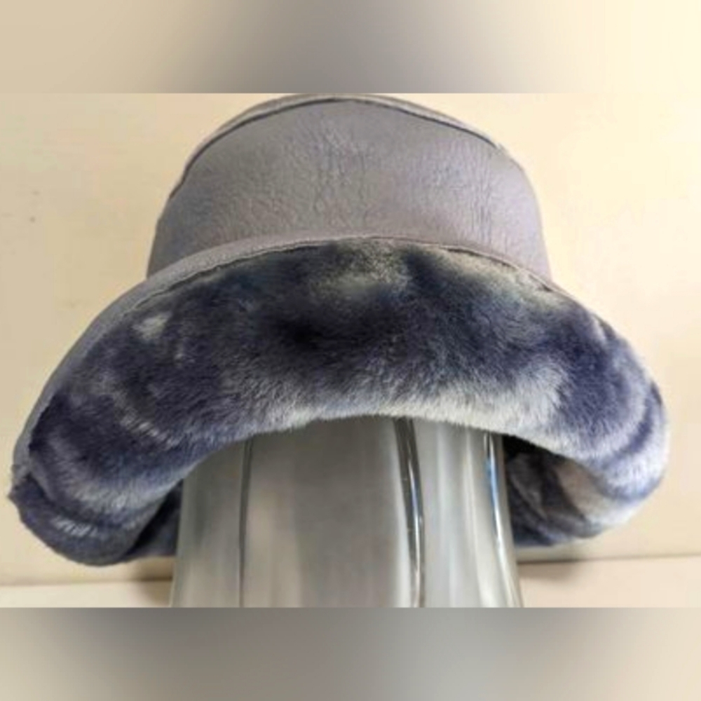 Designer Owen Barry Women's Winter Hand Made Blue Real Sheepskin Bucket Hat.